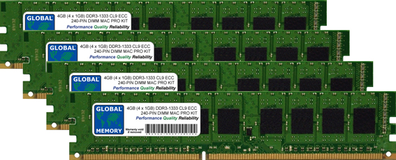 4GB (4 x 1GB) DDR3 1333MHz PC3-10600 240-PIN ECC DIMM (UDIMM) MEMORY RAM KIT FOR APPLE MAC PRO (MID 2010 - MID 2012)
